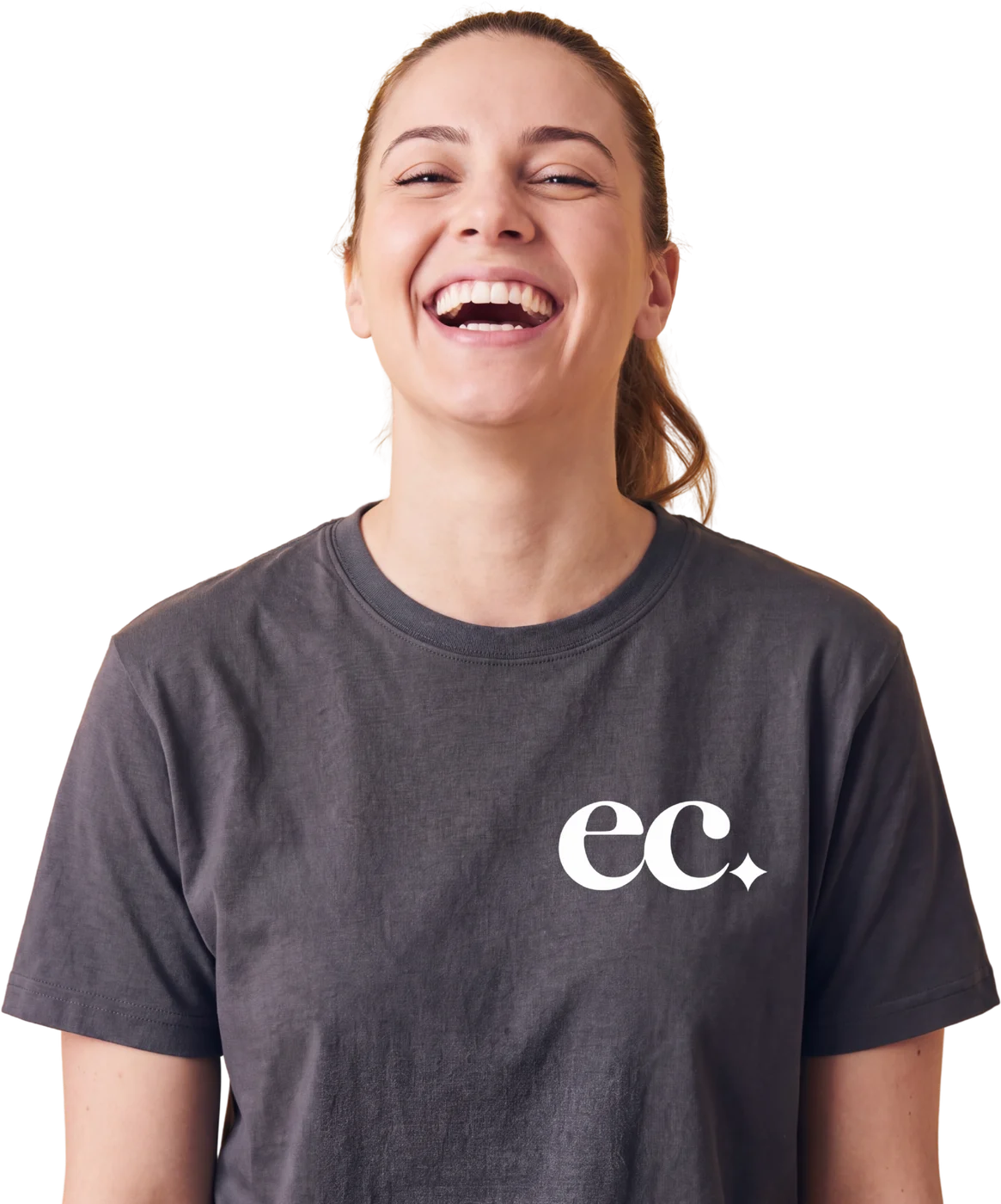 Smiling EC Workplaces cleaner in a branded t-shirt